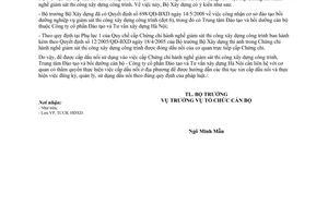 Công văn  515/BXD-TCCB Xin khắc dấu nổi của Trung tâm ĐT & BD cán bộ thuộc Cty CP ĐT & TV XD Hà Nội