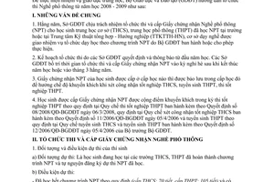 Công văn  10945/BGDĐT-GDTrH Hướng dẫn thi và cấp Giấy chứng nhận Nghề phổ thông