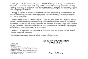 Công văn  8176/VPCP-KTTH kê khai xuất cảnh, nhập cảnh