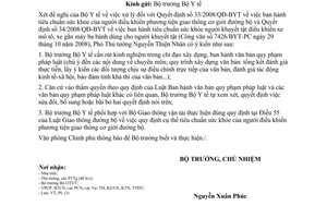 Công văn  7565/VPCP-PL thông báo ý kiến của Phó Thủ tướng Nguyễn Thiện Nhân  xử lý 2 quyết định của Bộ Y tế