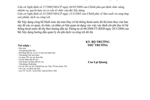 Công văn  2271/BXD-VP Công bố Định mức dự toán Duy trì hệ thống thoát nước đô thị