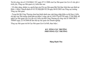 Công văn  5728/TCHQ-GSQL làm thủ tục nguyên liệu lá thuốc lá nhập sản xuất xuất khẩu qua Bát Xát