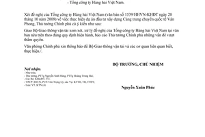 Công văn 7696/VPCP-KTN xử lý tình huống trong đấu thầu Dự án đầu tư xây dựng Cảng trung chuyển quốc tế Vân Phong