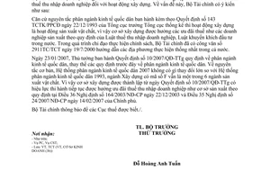 Công văn  13571/BTC-CST  ưu đãi thuế thu nhập doanh nghiệp đối với hoạt động xây dựng