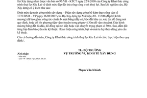 Công văn  284/BXD-KTXD Định mức đắp đất thủ công công trình thuỷ lợi