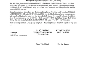 Công văn 283/BXD-KTXD Áp dụng hệ số lương theo Bảng lương A.1.8 ban hành kèm theo NĐ 205/2004/NĐ - CP
