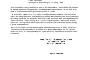 Official Dispatch No. 9895/NHNN-QLNH of November 7, 2008, making payment in foreign currency by export processing enterprise