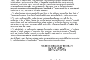 Official Dispatch No. 10259/NHNN-CSTT of November 20, 2008, implementing measures on credit activity and interest rate