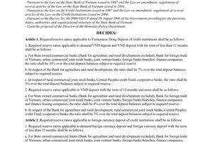 Decision No. 2560/QD-NHNN of November 3, 2008, on the adjustment of required reserve applicable to credit institutions