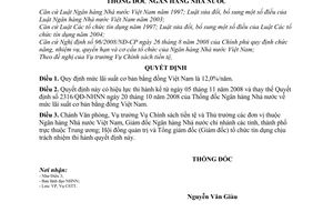 Quyết định 2559/QĐ-NHNN mức lãi suất cơ bản bằng đồng Việt Nam