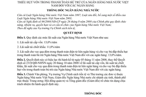 Quyết định 2561/QĐ-NHNN lãi suất tái cấp vốn,tái chiết khấu,cho vay qua đêm trong thanh toán điện tử liên ngân hàng và cho vay bù đắp thiếu hụt vốn
