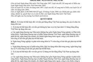 Quyết định 2560/QĐ-NHNN điều chỉnh dự trữ bắt buộc đối với các tổ chức tín dụng