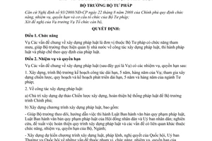 Quyết định 2101/QĐ-BTP
 quy định chức năng, nhiệm vụ, quyền hạn và cơ cấu tổ chức của Vụ các vấn đề chung về xây dựng pháp luật