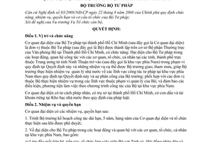 Quyết định 2102/QĐ-BTP quy định chức năng, nhiệm vụ, quyền hạn và cơ cấu tổ chức của cơ quan đại diện Bộ tư pháp tại thành phố Hồ Chí Minh