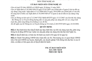 Quyết định 72/2008/QĐ-UBND khu vực khi xây dựng trạm thu, phát sóng thông tin di động (BTS) loại 2 phải xin cấp giấy phép xây dựng
