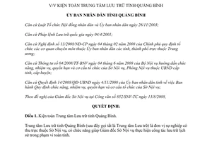 Quyết định 2840/QĐ-UBND 2008 kiện toàn Trung tâm Lưu trữ Quảng Bình