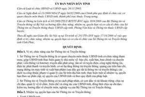 Quyết định 56/2008/QĐ-UBND nhiệm vụ quyền hạn cơ cấu tổ chức Sở Thông tin Truyền thông Vĩnh Phúc