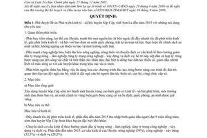 Quyết định 1584/QĐ-TTg  phê duyệt Đề án Phát triển kinh tế - xã hội huyện Sốp Cộp, tỉnh Sơn La đến năm 2015