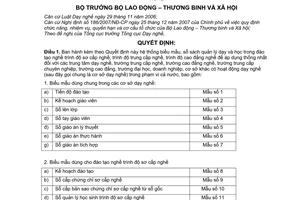 Quyết định 62/2008/QĐ-BLĐTBXH hệ thống biểu mẫu, sổ sách quản lý dạy và học trong đào tạo nghề