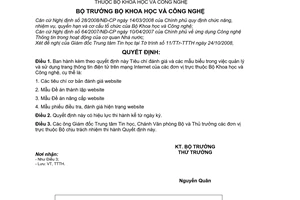 Quyết định 2444/QĐ-BKHCN Tiêu chí đánh giá và các mẫu biểu trong quản lý và sử dụng trang thông tin điện tử trên mạng Internet
