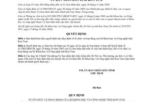 Quyết định 52/2008/QĐ-UBND tổ chức hoạt động Sở Khoa học Công nghệ  Kon Tum