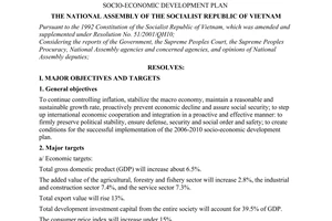 Resolution No. 23/2008/QH12 of November 6, 2008, socio-economic development plan.
