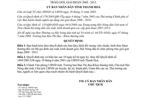 Quyết định 3502/2008/QĐ-UBND  đối tượng, tiêu chuẩn, hình thức khen thưởng