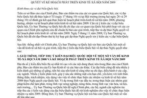 Báo cáo 171/BC-UBTVQH12 giải trình tiếp thu kinh tế xã hội dự thảo nghị quyết  kế hoạch phát triển 2009