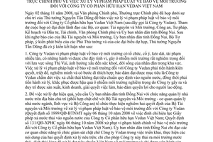 Thông báo314/TB-VPCP kết luận Thủ tướng Nguyễn Tấn Dũng họp thường trực chính phủ xử lý vi phạm pháp luật bảo vệ môi trường Cty CP Vedan Việt Nam