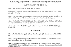 Quyết định 58/2008/QĐ-UBND về Quy định quản lý khoáng sản trên địa bàn tỉnh Lào Cai