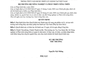 Quyết định 08/2008/QĐ-BNN  Danh mục bổ sung sản phẩm xử lý, cải tạo môi trường nuôi trồng thủy sản được phép lưu hành tại Việt Nam