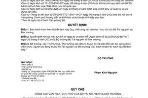 Quyết định 2345/QĐ-BTNMT  Quy chế công tác văn thư - lưu trữ của Bộ Tài nguyên và Môi trường