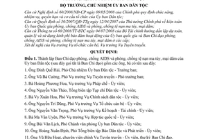 Quyết định 341/QĐ-UBDT thành lập Ban Chỉ đạo phòng, chống AIDS và phòng, chống tệ nạn ma túy, mại dâm của Ủy ban Dân tộc