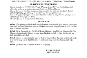 Quyết định 5963/QĐ-BCT thu hồi giấy chứng nhận đủ điều kiện kinh doanh hàng miễn thuế của Công ty cổ phần xuất nhập khẩu và dịch vụ cảng Sài Gòn