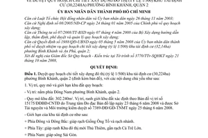 Quyết định 4833/QĐ-UBND duyệt quy hoạch chi tiết xây dựng đô thị (tỷ lệ 1/500) khu tái định cư (30,224ha) phường Bình Khánh, quận 2