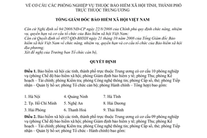 Quyết định 4970/QĐ-BHXH cơ cấu các phòng nghiệp vụ Bảo hiểm xã hội tỉnh, thành phố trực thuộc Trung ương