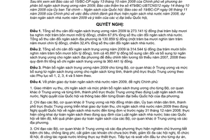 Nghị quyết 22/2008/QH12 phân bổ ngân sách Trung ương năm 2009