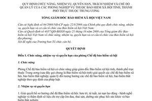 Quyết định 4969/QĐ-BHXH  chức năng, nhiệm vụ, quyền hạn, trách nhiệm chế độ quản lý các phòng nghiệp vụ Bảo hiểm xã hội