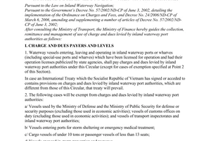 Circular No. 101/2008/TT-BTC of November 11, 2008, guiding the collection, remittance and management of use of charges and dues levied by inland waterway port authorities
