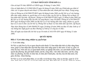 Quyết định 20/2008/QĐ-UBND chức năng nhiệm vụ quyền hạn Sở Nội vụ Sơn La