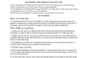 Quyết định 344/QĐ-UBDT quy định chức năng, nhiệm vụ, quyền hạn và cơ cấu tổ chức của Vụ Tuyên truyền