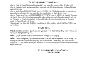 Quyết định 76/2008/QĐ-UBND tổ chức hoạt động Sở Thông tin Truyền thông tỉnh Đồng Nai