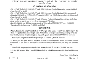 Quyết định 101/2008/QĐ-BTC mức thu phí kiểm định an toàn kỹ thuật và chất lượng xe cơ giới và các loại thiết bị, xe máy chuyên dùng