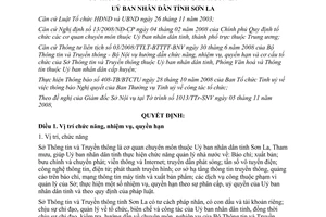 Quyết định 21/2008/QĐ-UBND chức năng nhiệm vụ Sở Thông tin truyền thông Sơn La