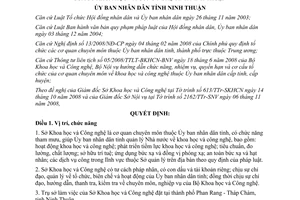 Quyết định 313/2008/QĐ-UBND chức năng nhiệm vụ Sở Khoa học và Công nghệ