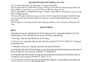 Quyết định 23/2008/QĐ-BGTVT công bố mở cảng nổi xuất dầu thô mỏ sư tử vàng tại lô 15-1 ngoài khơi thềm lục địa Việt Nam