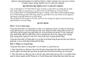 Quyết định 1697/QĐ-BTTTT chức năng, nhiệm vụ, quyền hạn và cơ cấu tổ chức của Trung tâm chứng nhận thuộc Cục quản lý chất lượng CNTT và truyền thông