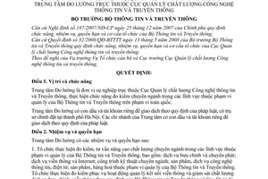 Quyết định 1694/QĐ-BTTTT chức năng, nhiệm vụ, quyền hạn và cơ cấu tổ chức của Trung tâm đo lường thuộc Cục quản lý chất lượng CNTT và truyền thông