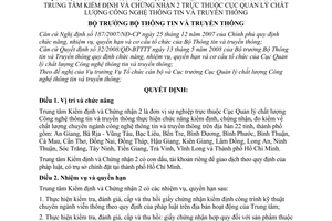 Quyết định 1696/QĐ-BTTTT chức năng, nhiệm vụ, quyền hạn và cơ cấu tổ chức của Trung tâm chứng nhận thuộc Cục quản lý chất lượng CNTT và truyền thông