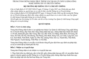 Quyết định 1695/QĐ-BTTTT chức năng, nhiệm vụ, quyền hạn và cơ cấu tổ chức của Trung tâm chứng nhận thuộc Cục quản lý chất lượng CNTT và truyền thông